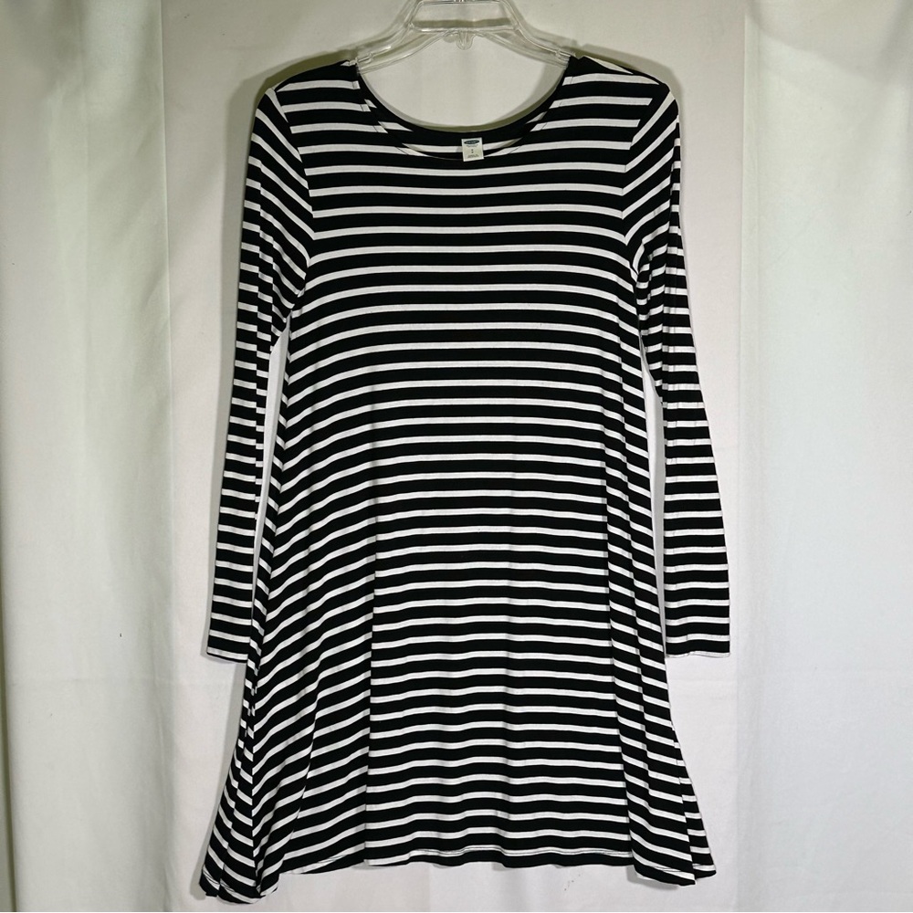 Old Navy Black and White Striped Dress Long Sleeved Stretch Women's Small